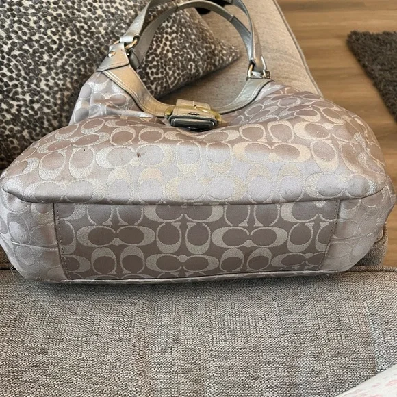 Coach Soho Signature Metallic Silver Gray Purple Sateen Buckle Hobo Shoulder Bag - Picture 9 of 10